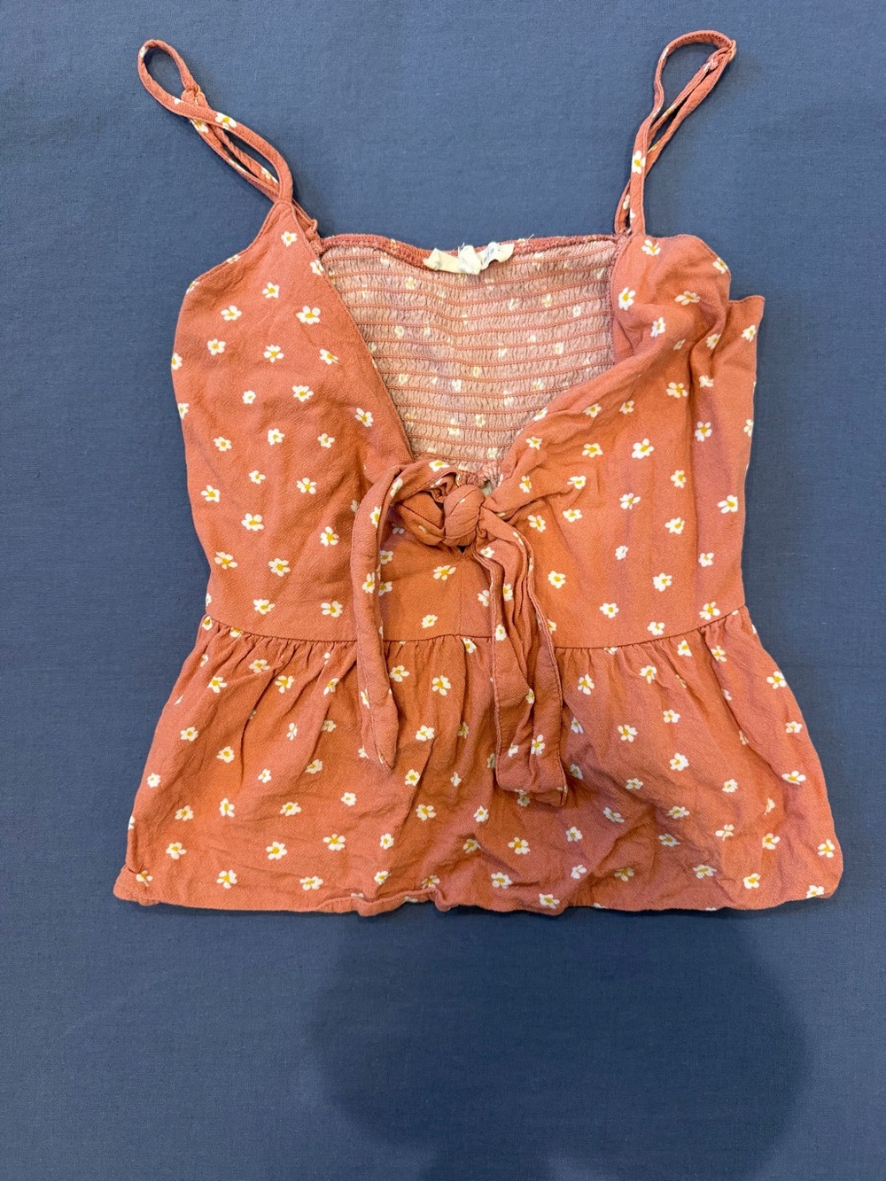La Hearts Rust Orange Floral Tie-Front Tank Top